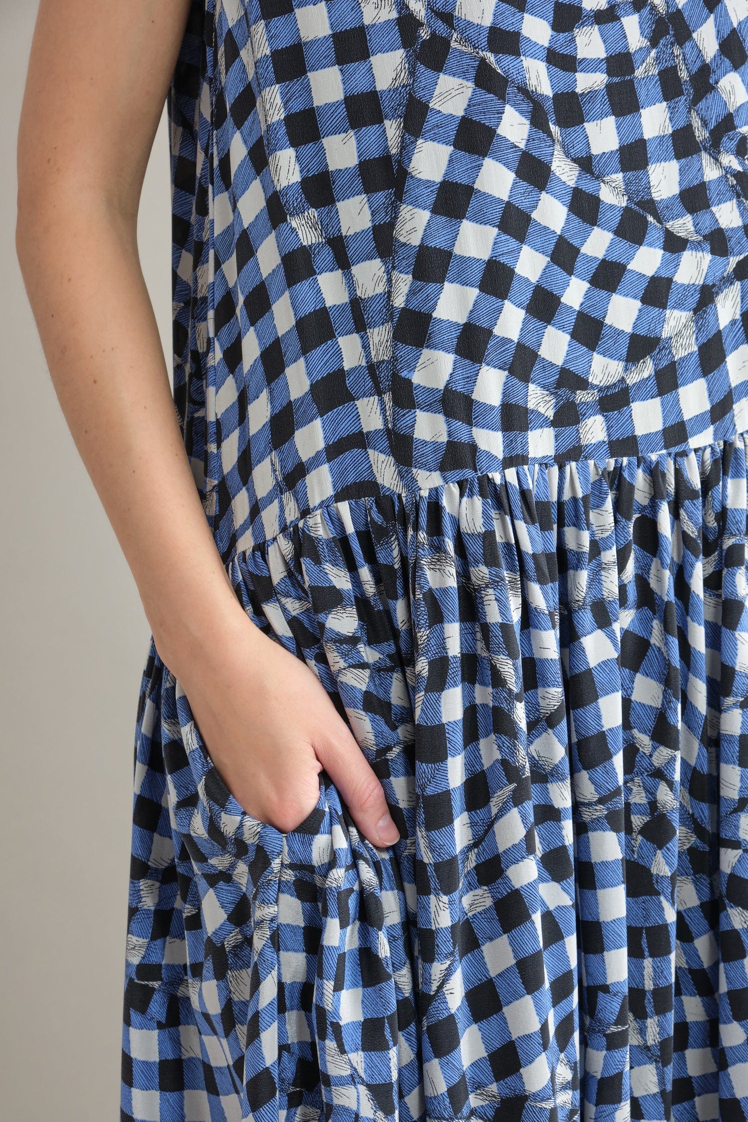 Pocket and waist on Edith Dress in Blue