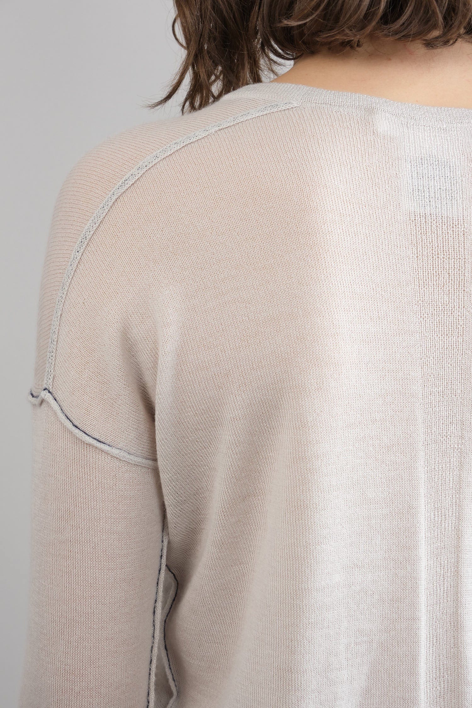 Shoulder detailing on Bateau Pullover in White Dune