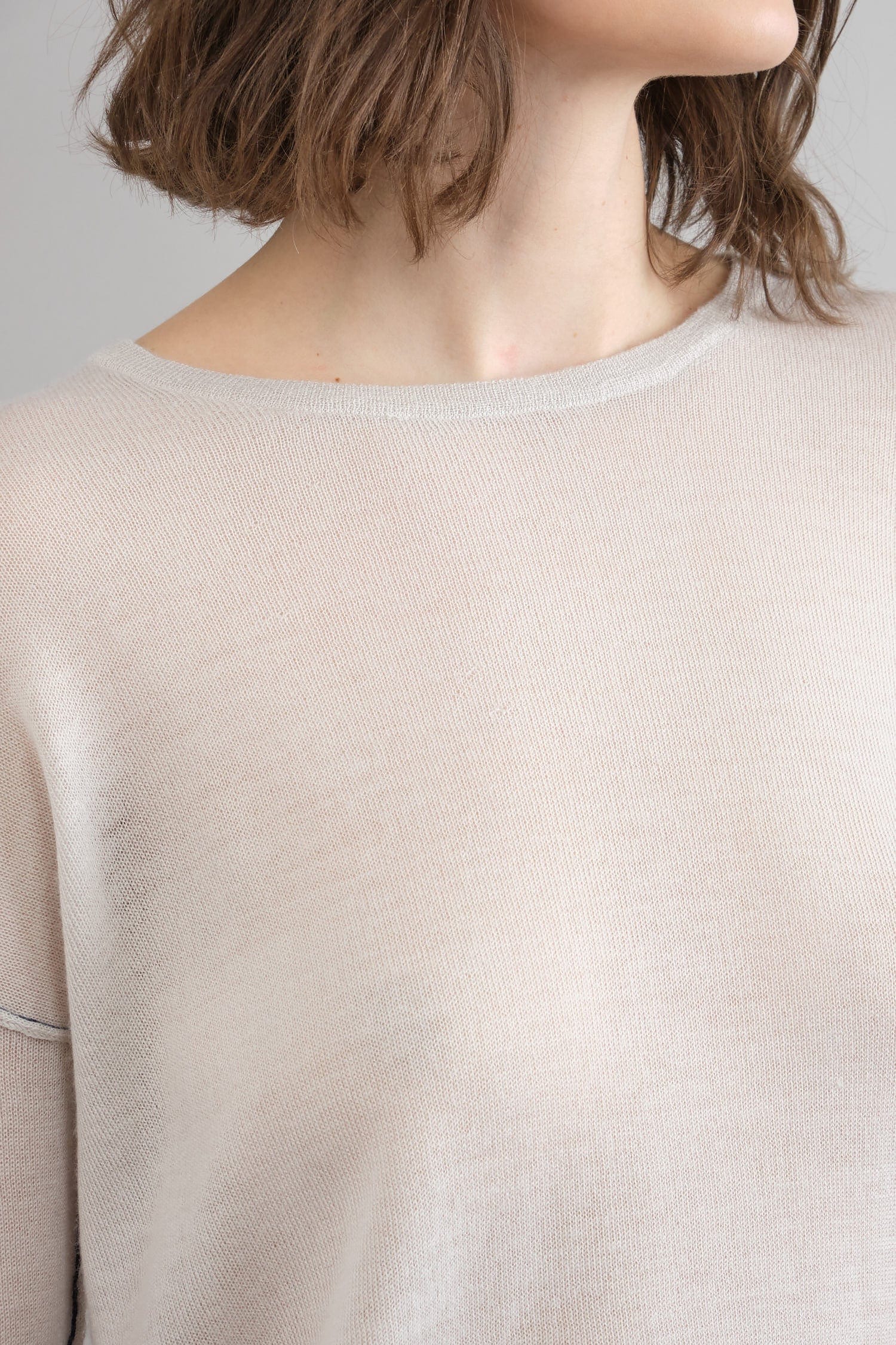 Neckline on Bateau Pullover in White Dune