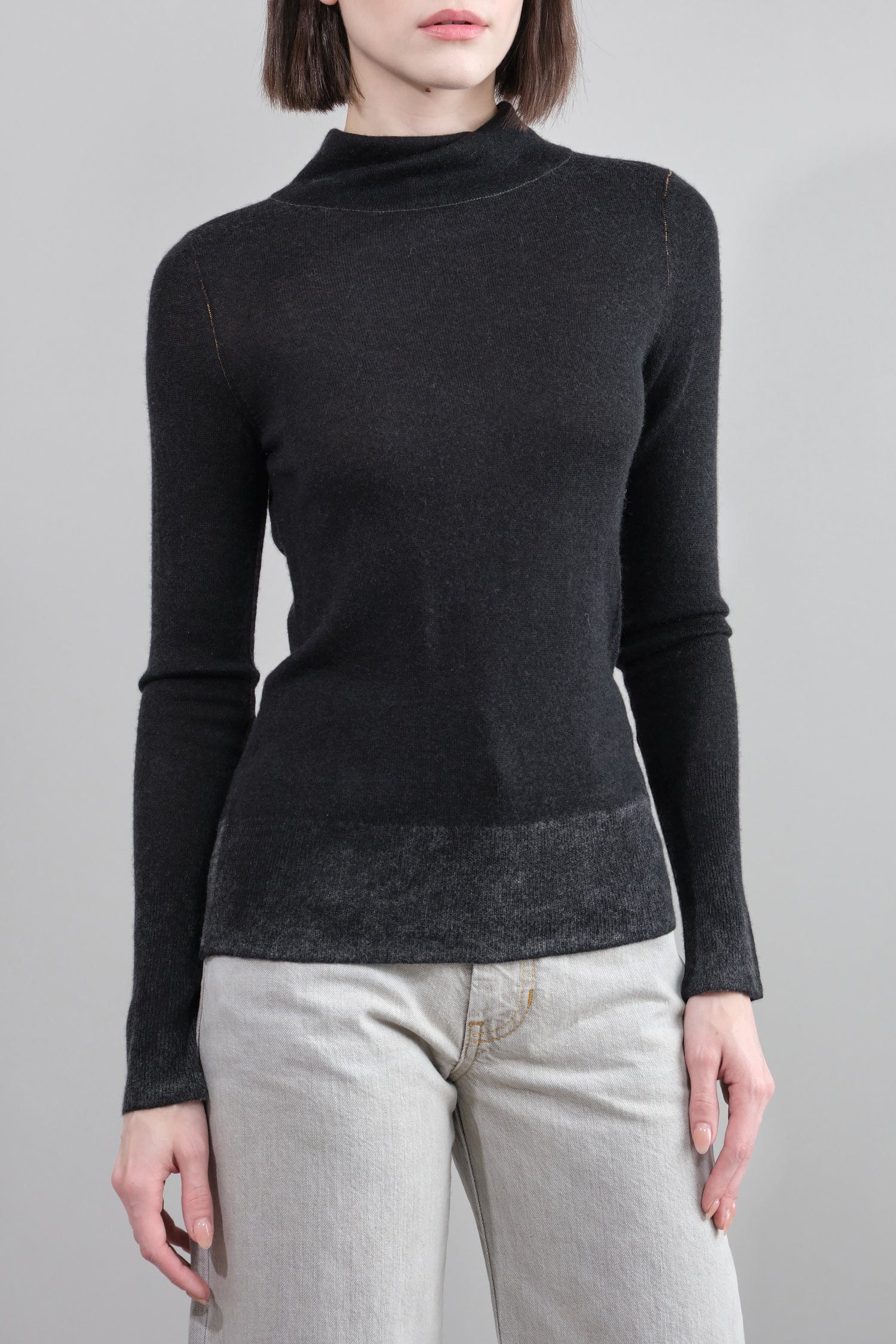 Front of Printed Turtleneck in Black