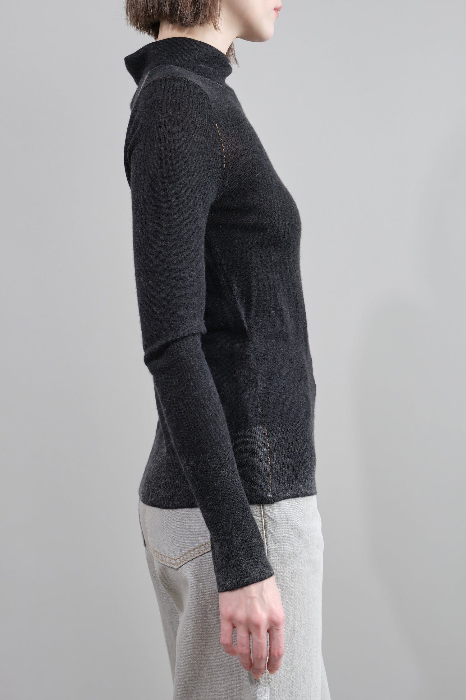Side of Printed Turtleneck in Black