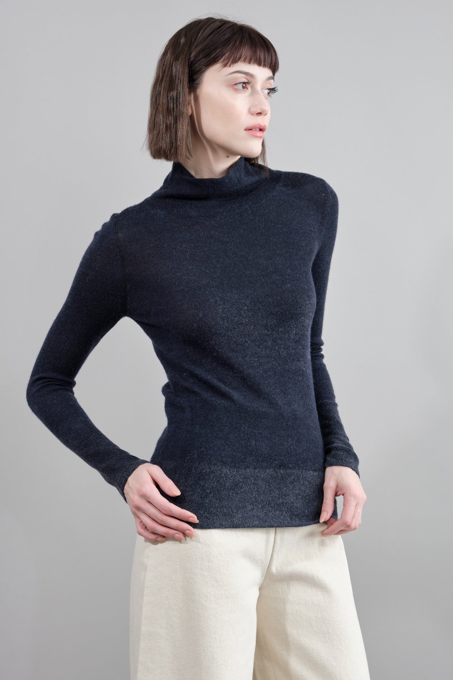 Printed Turtleneck in Dark Navy