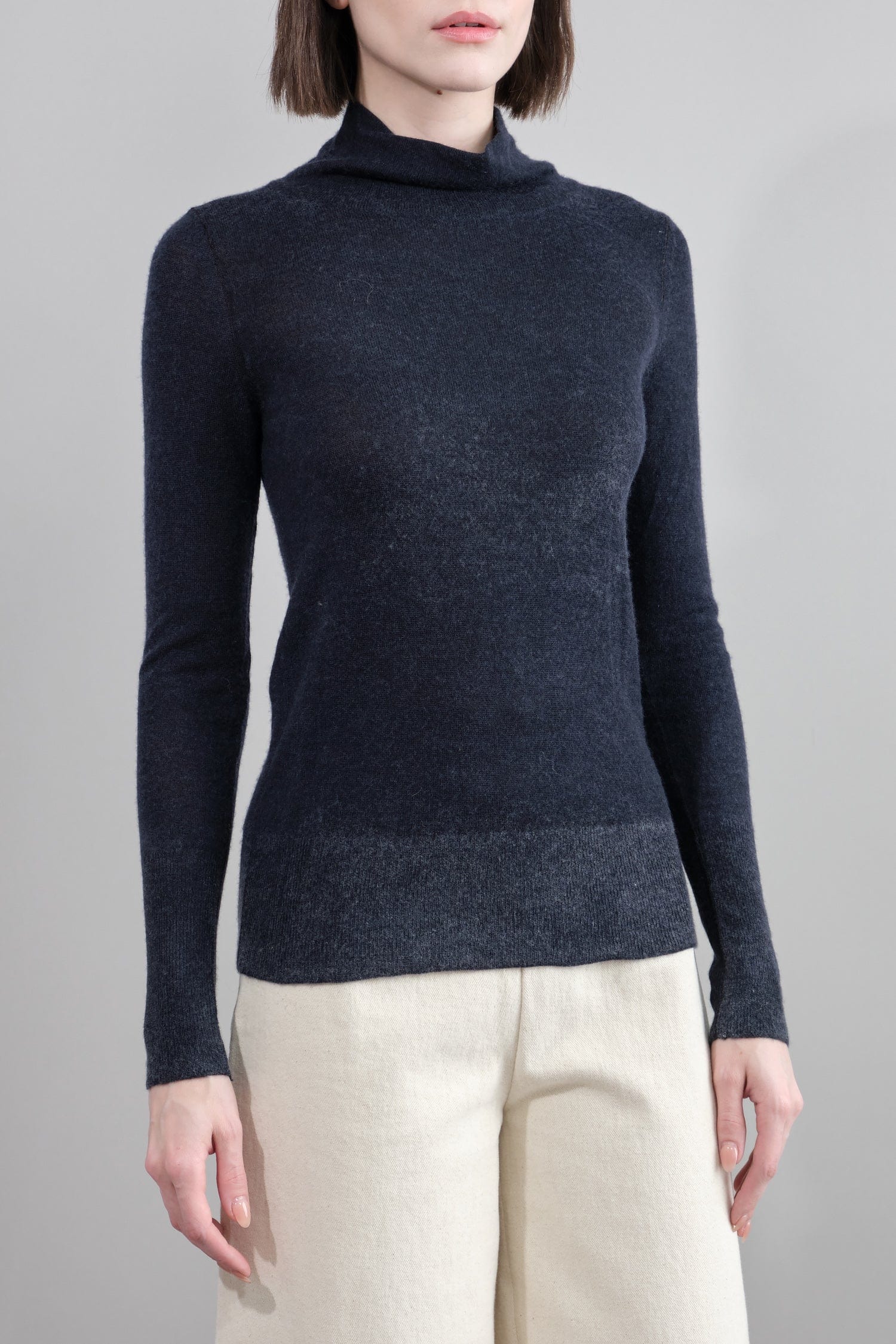 Front of Printed Turtleneck in Dark Navy