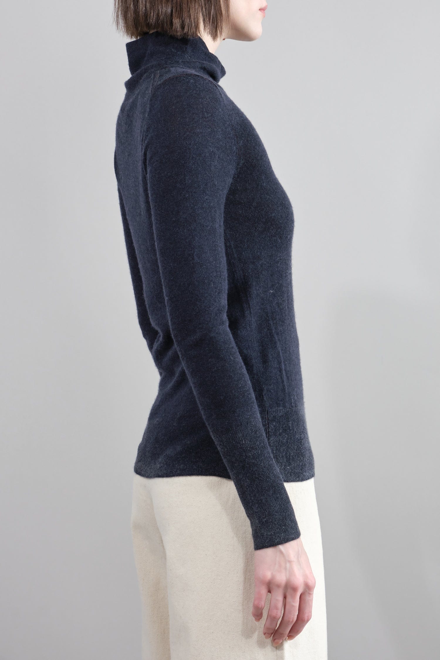 Side of Printed Turtleneck in Dark Navy