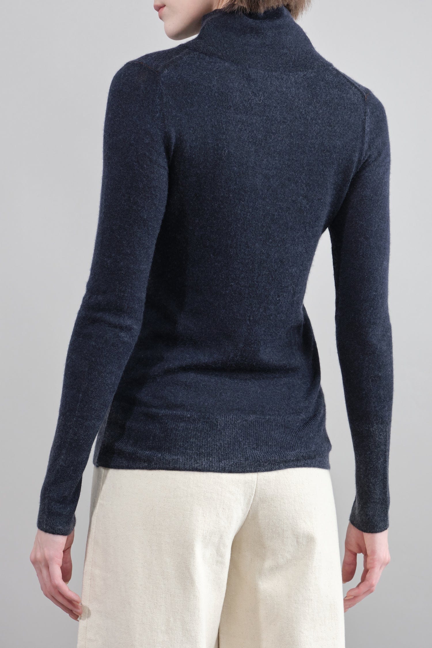 Back of Printed Turtleneck in Dark Navy
