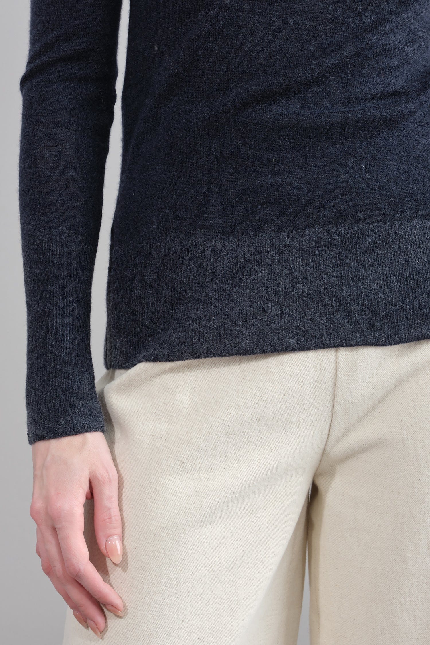 Hem on Printed Turtleneck in Dark Navy