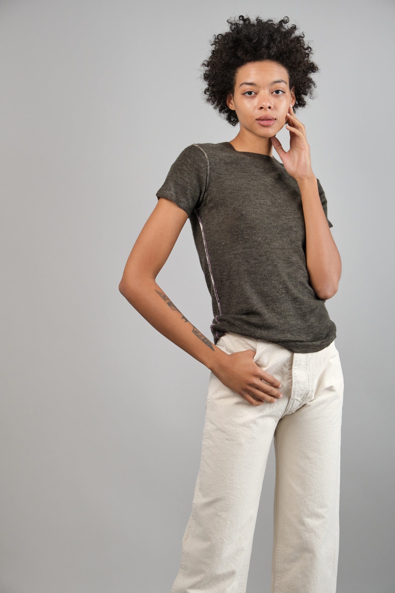 S/S Printed Crew in Black Tonal