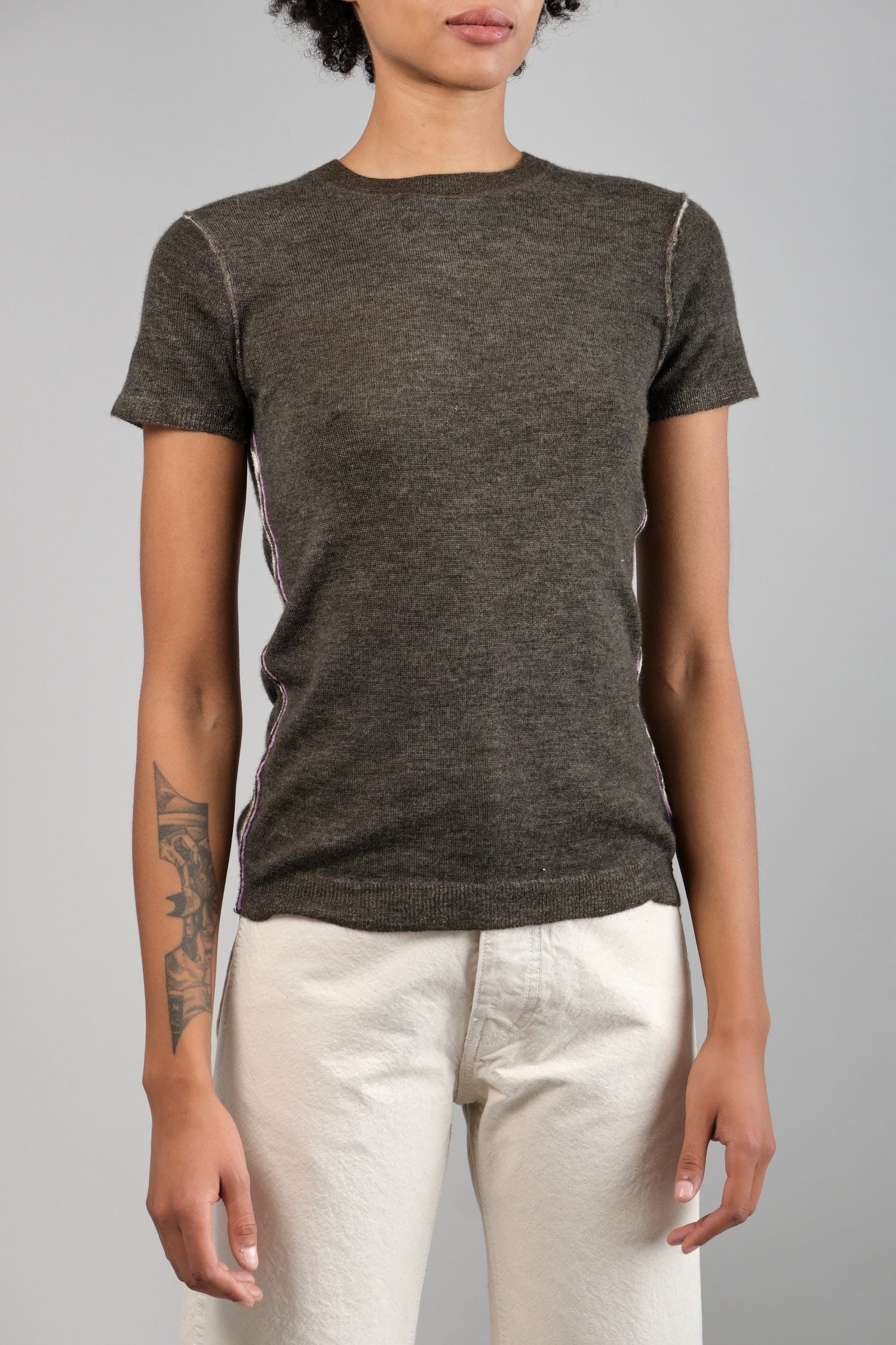 Front of S/S Printed Crew in Black Tonal