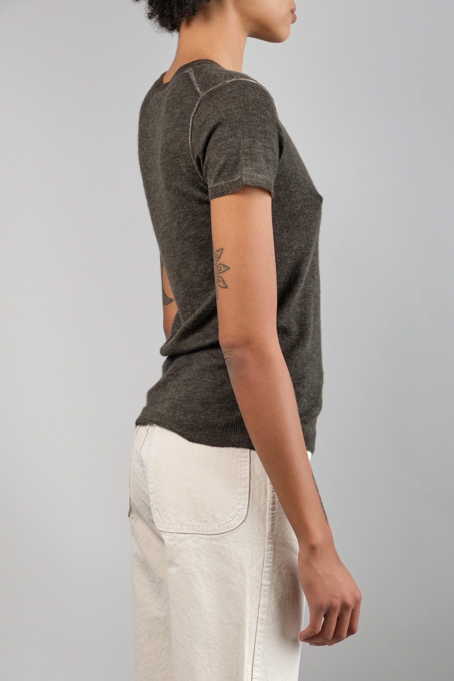 Side of S/S Printed Crew in Black Tonal