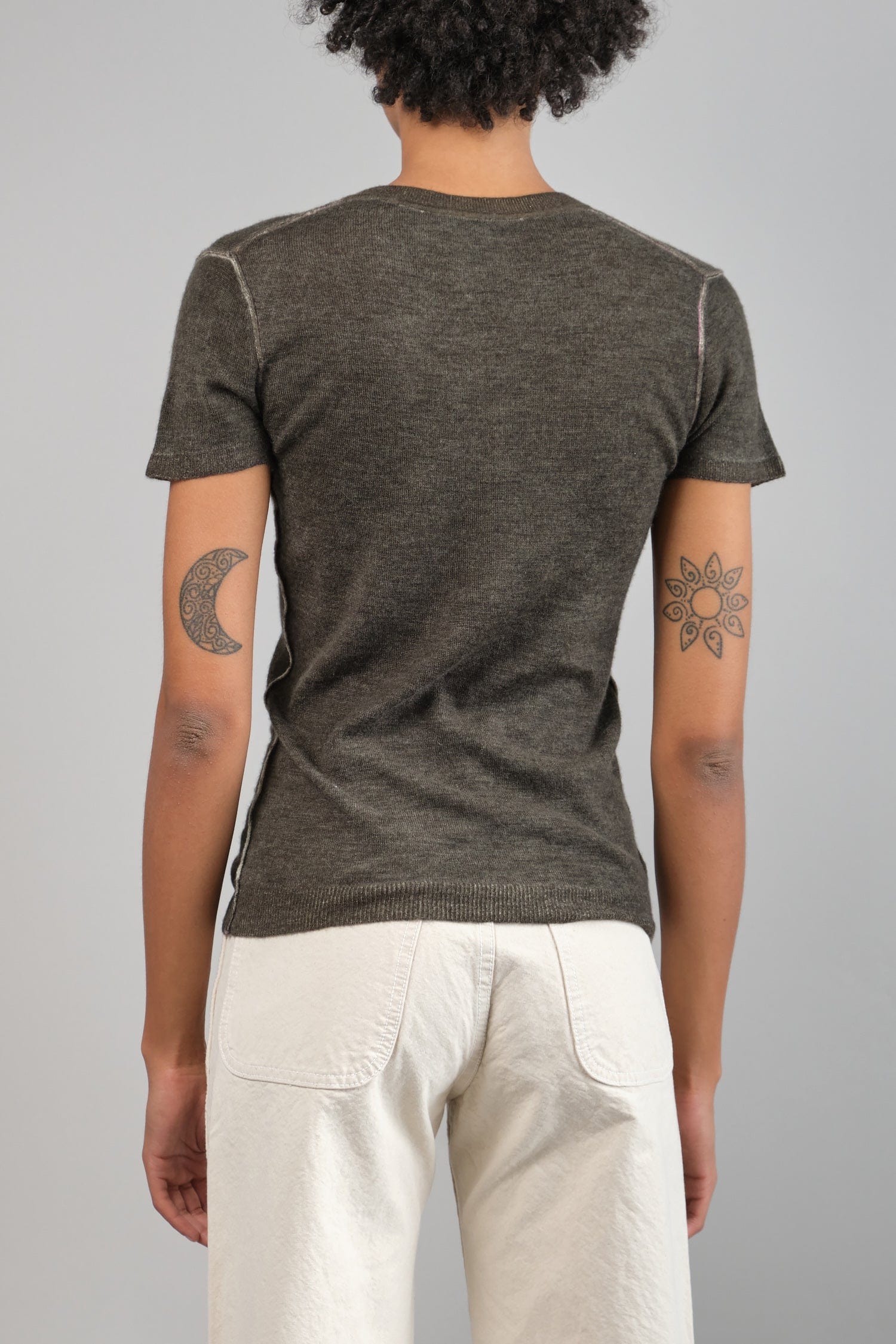 Back of S/S Printed Crew in Black Tonal