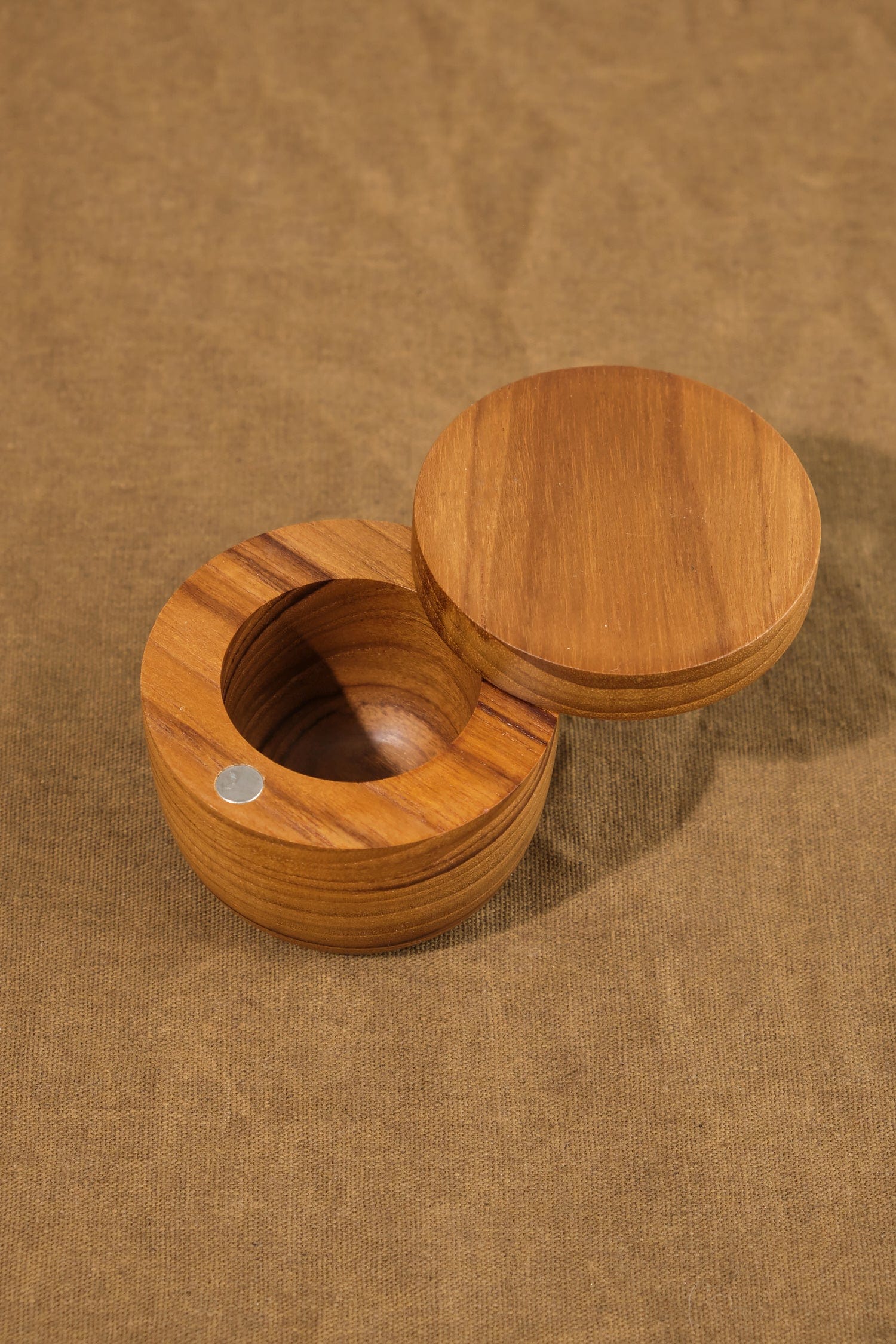 Be Home Home Kitchen Containers Small Salt Cellar W/ Pivoting Lid Teak / 3" D X 2" H