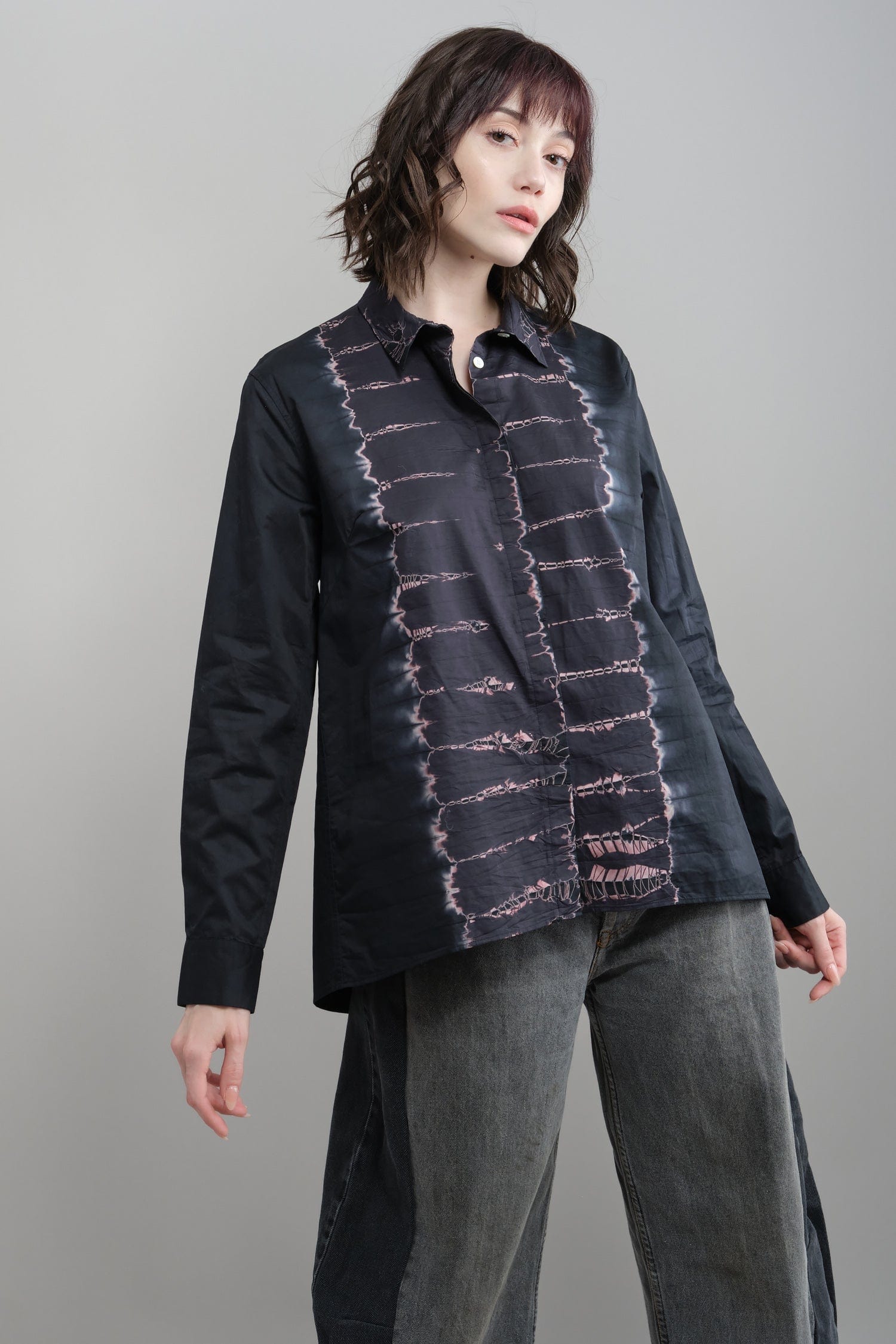Cotton Satin Fly Front Blouse