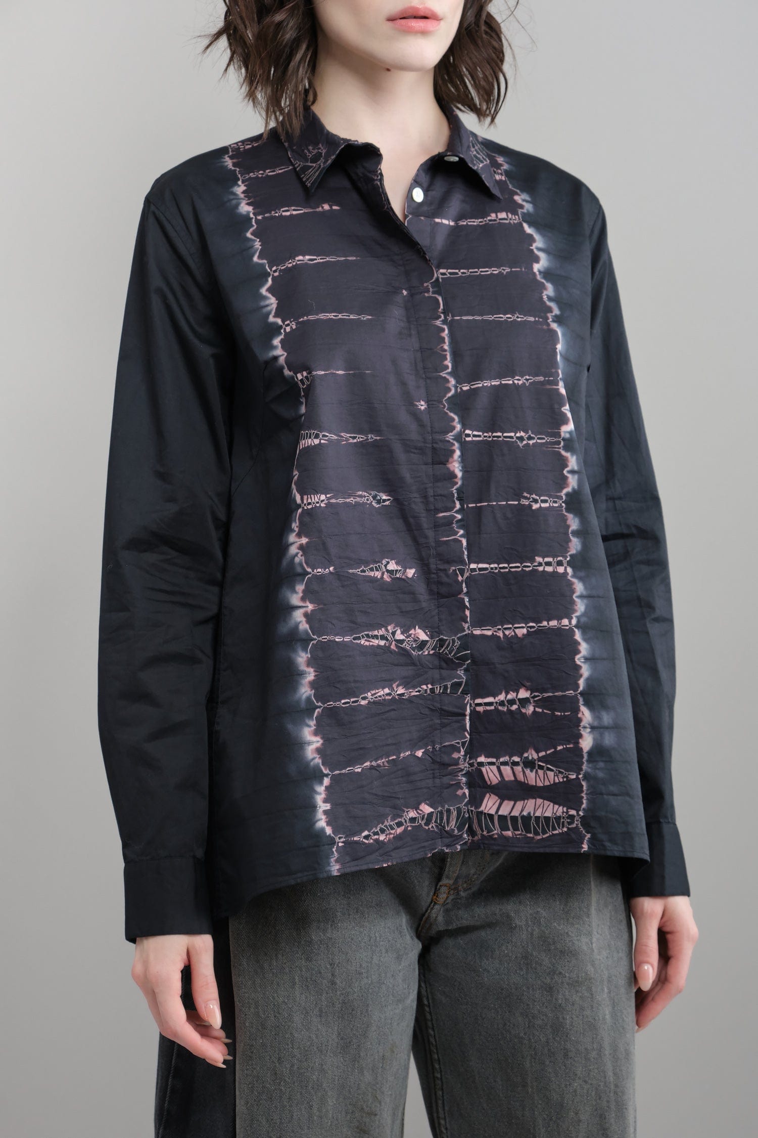 Front of Cotton Satin Fly Front Blouse