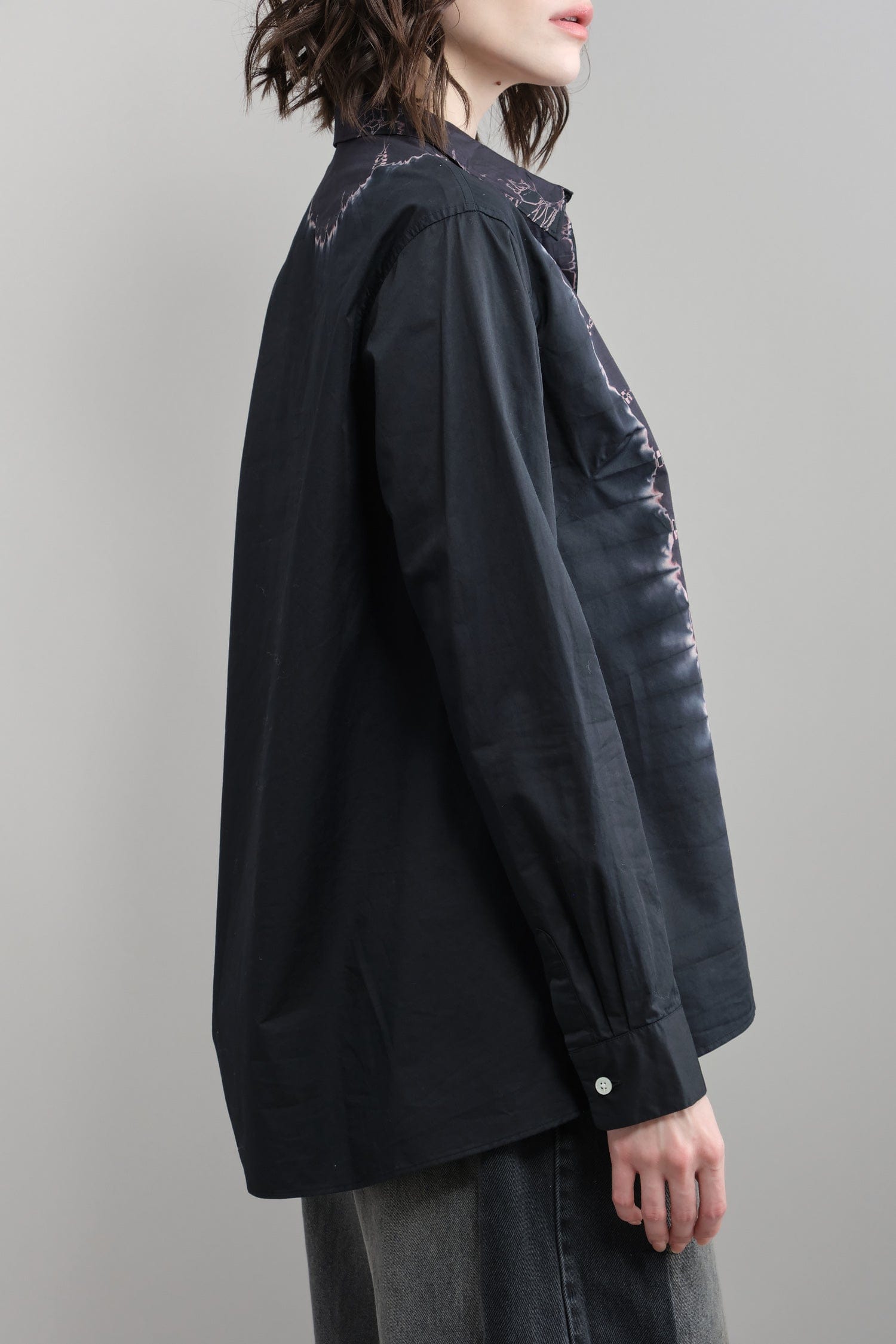 Side of Cotton Satin Fly Front Blouse
