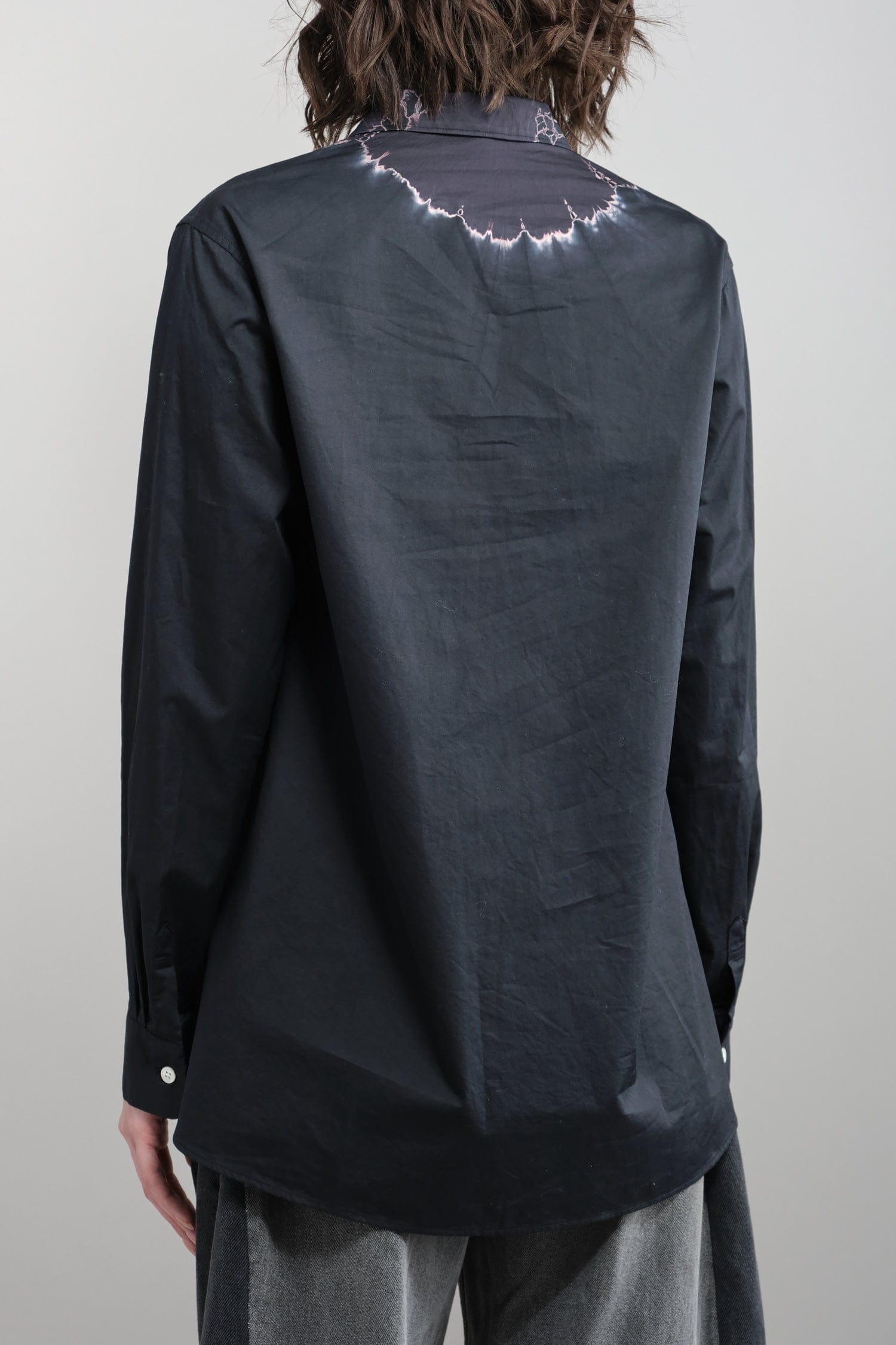 Back of Cotton Satin Fly Front Blouse