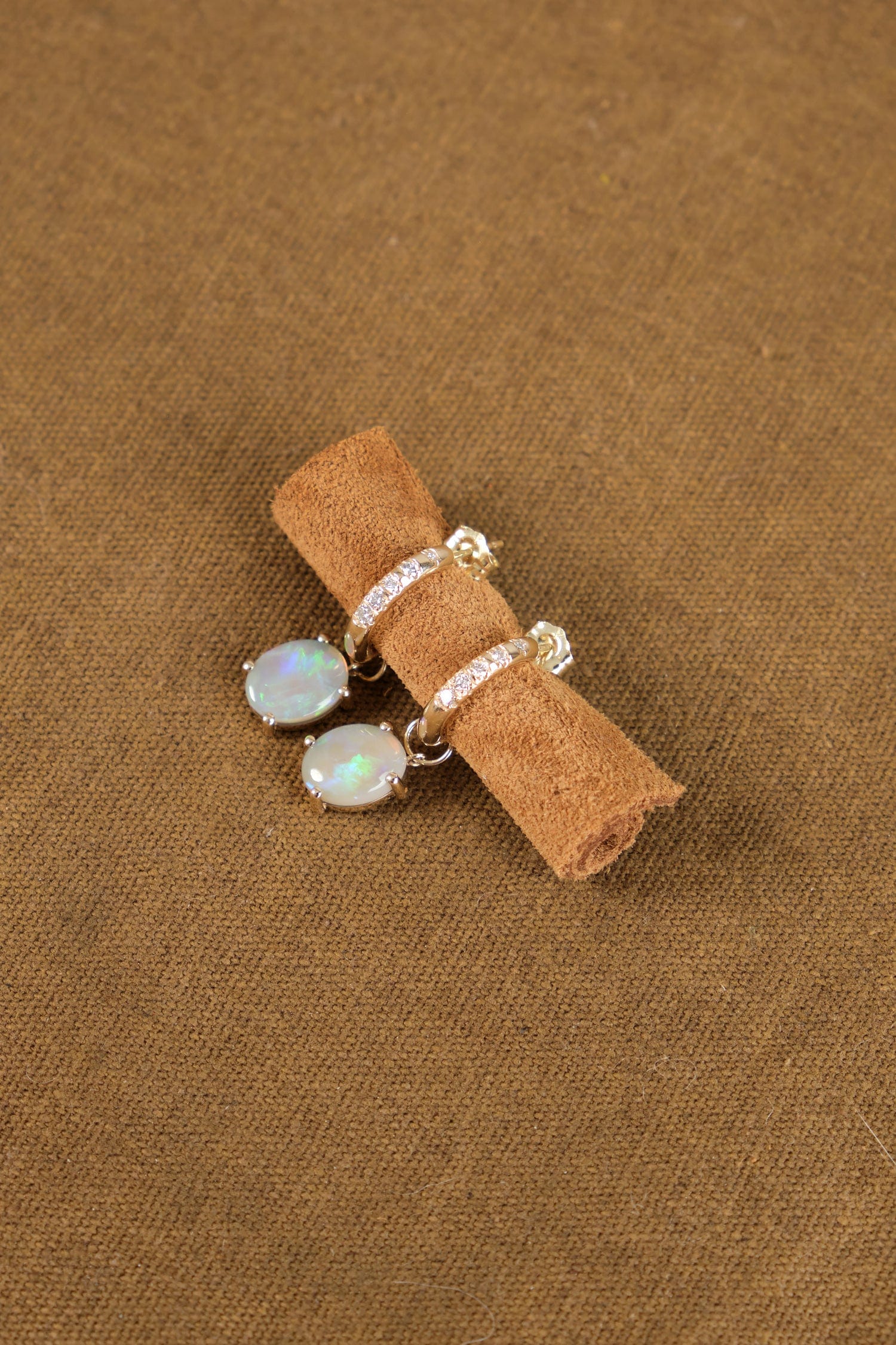 WWAKE Jewelry Earrings Graduated Diamond Hoops with Opal Opal