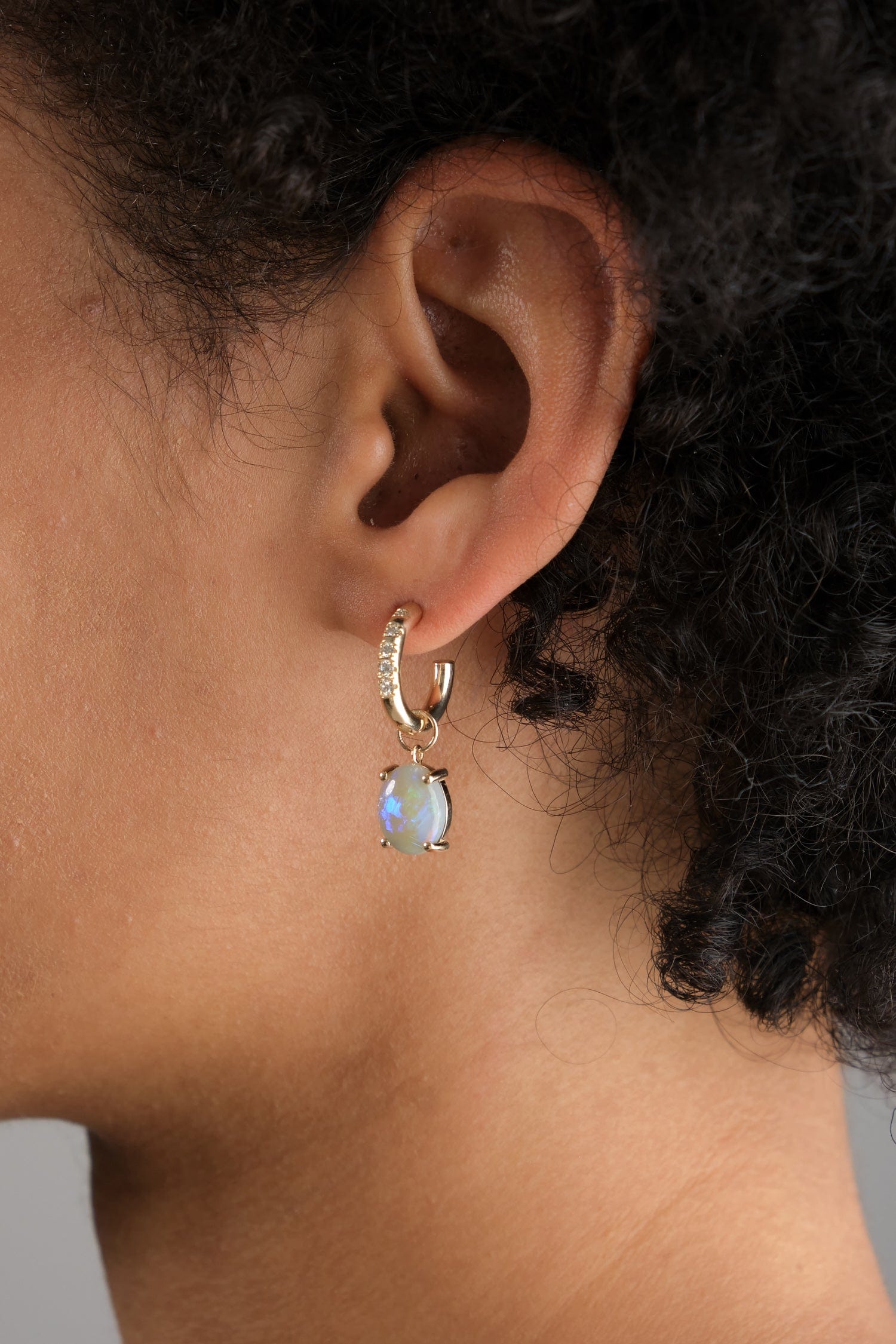 WWAKE Jewelry Earrings Graduated Diamond Hoops with Opal Opal
