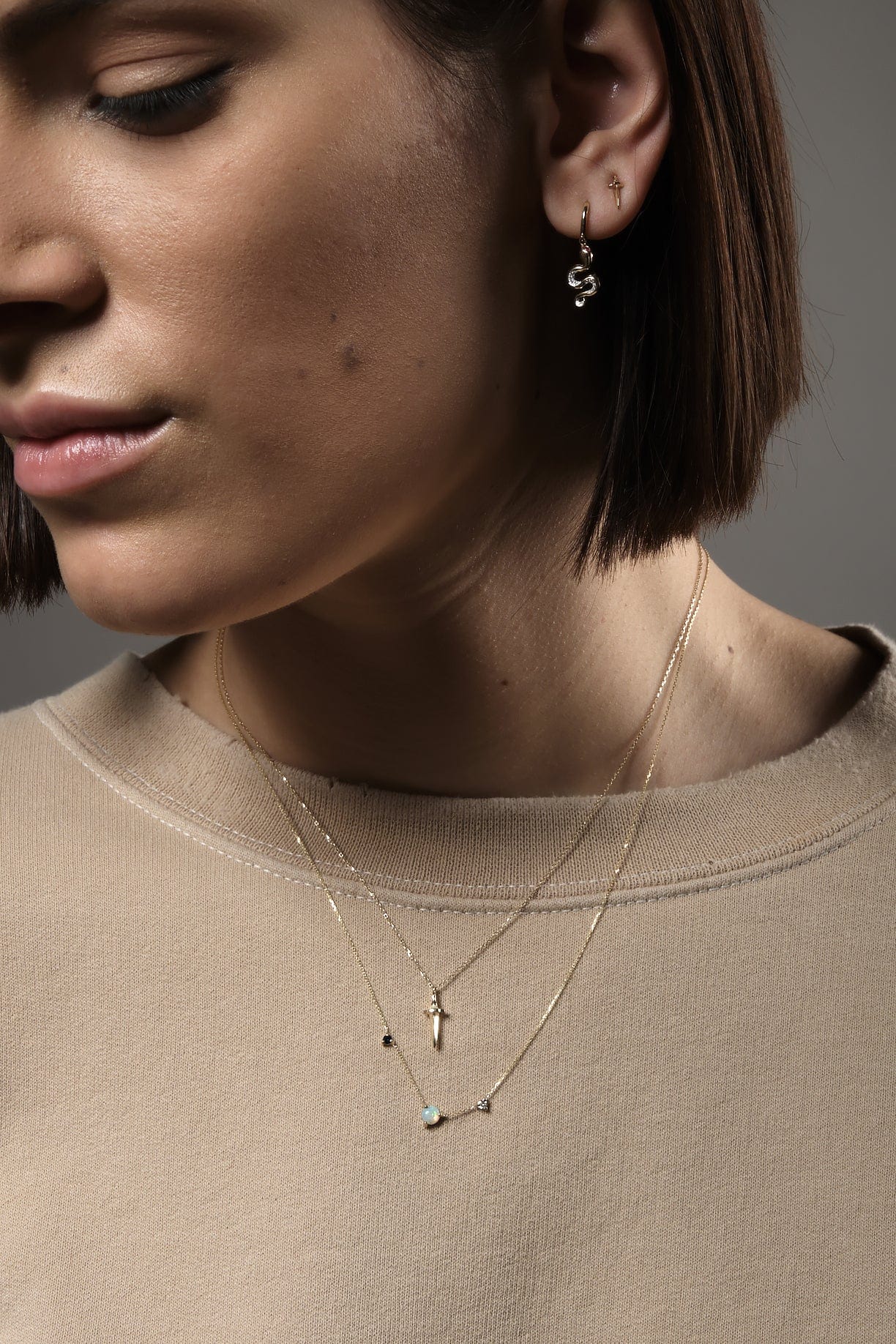 WWAKE Jewelry Necklaces Three Step Necklace Opal, Sapphire, Diamond / 18" chain
