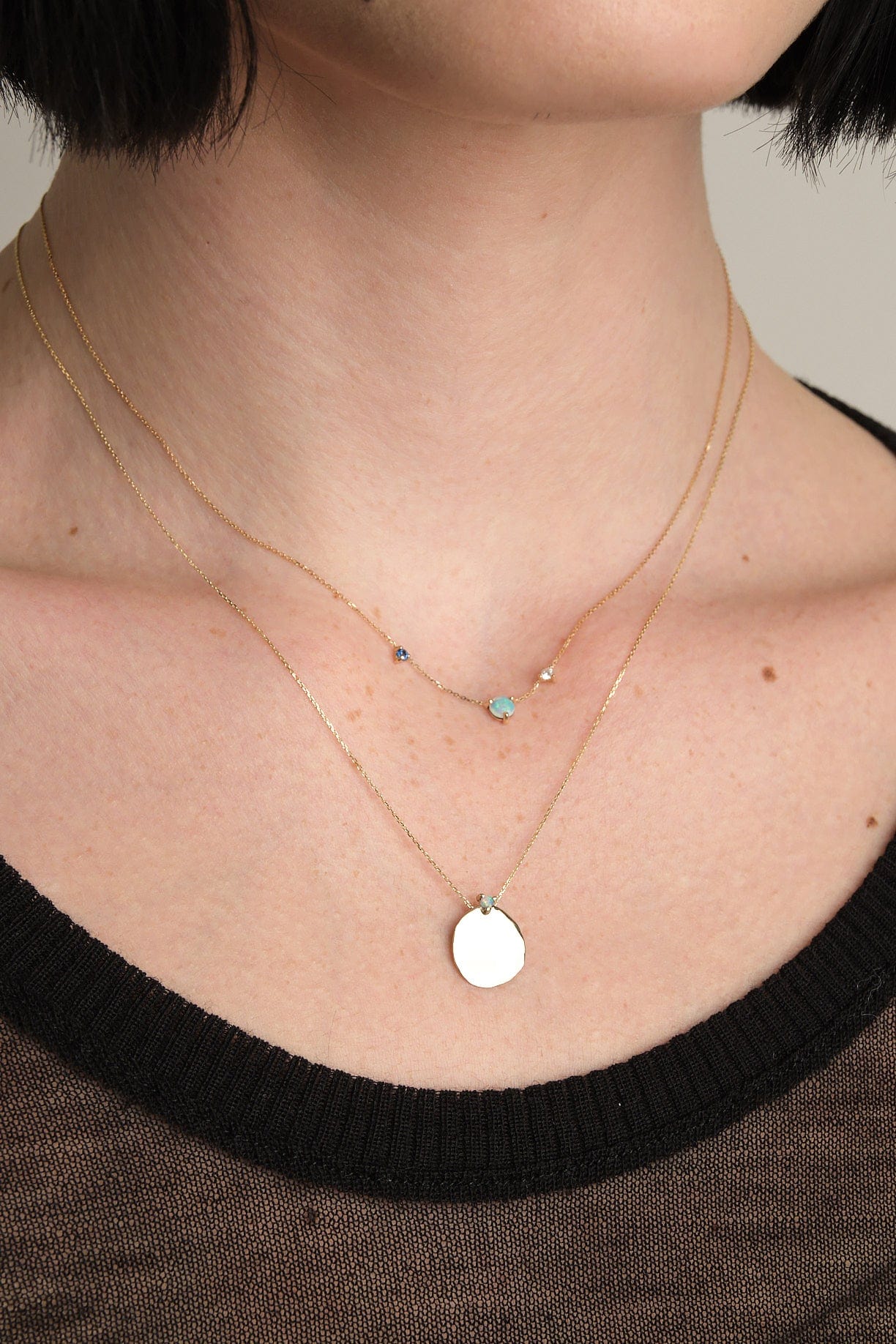 WWAKE Jewelry Necklaces Three Step Necklace Opal, Sapphire, Diamond / 18" chain