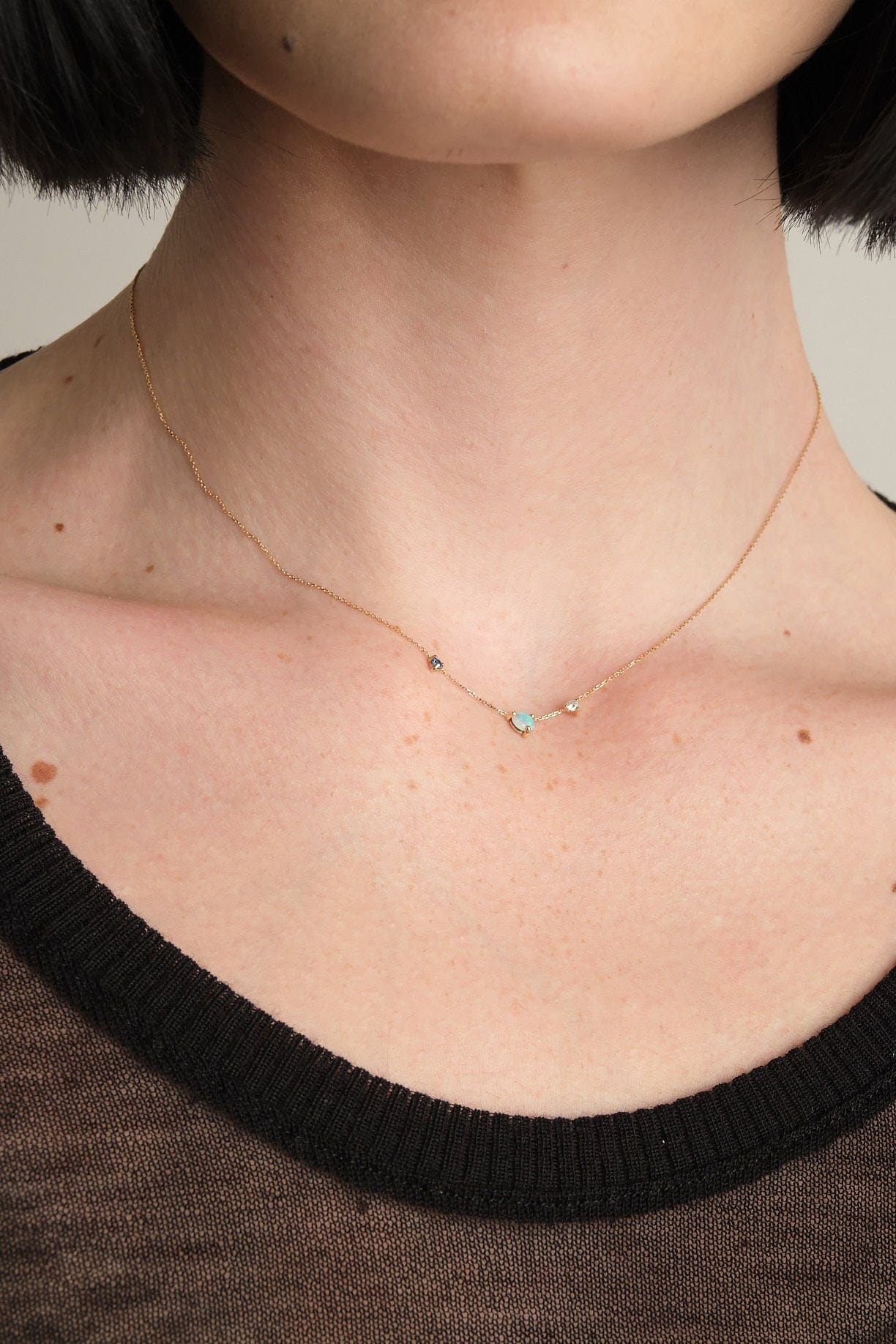 WWAKE Jewelry Necklaces Three Step Necklace Opal, Sapphire, Diamond / 18" chain