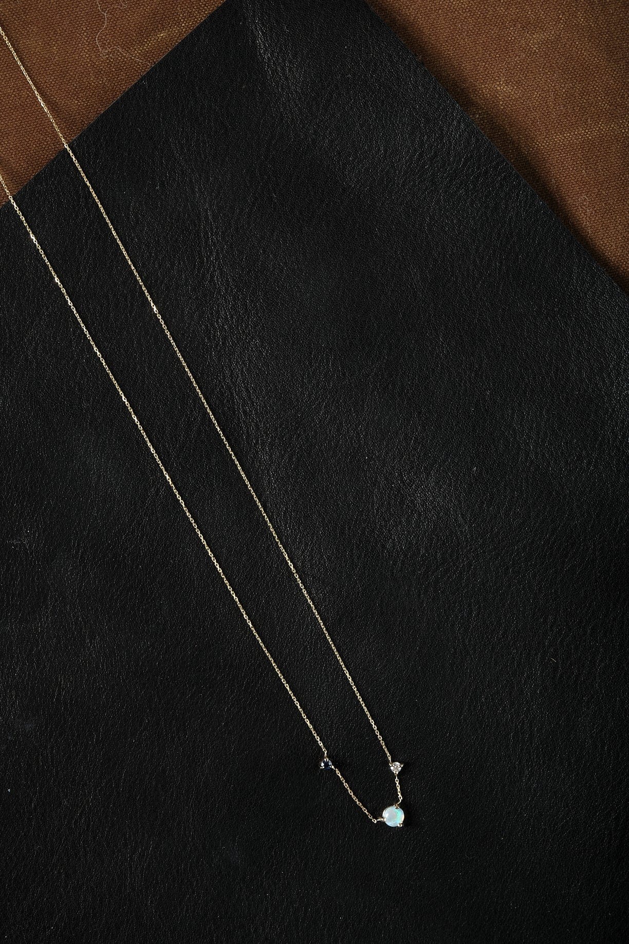 WWAKE Jewelry Necklaces Three Step Necklace Opal, Sapphire, Diamond / 18" chain