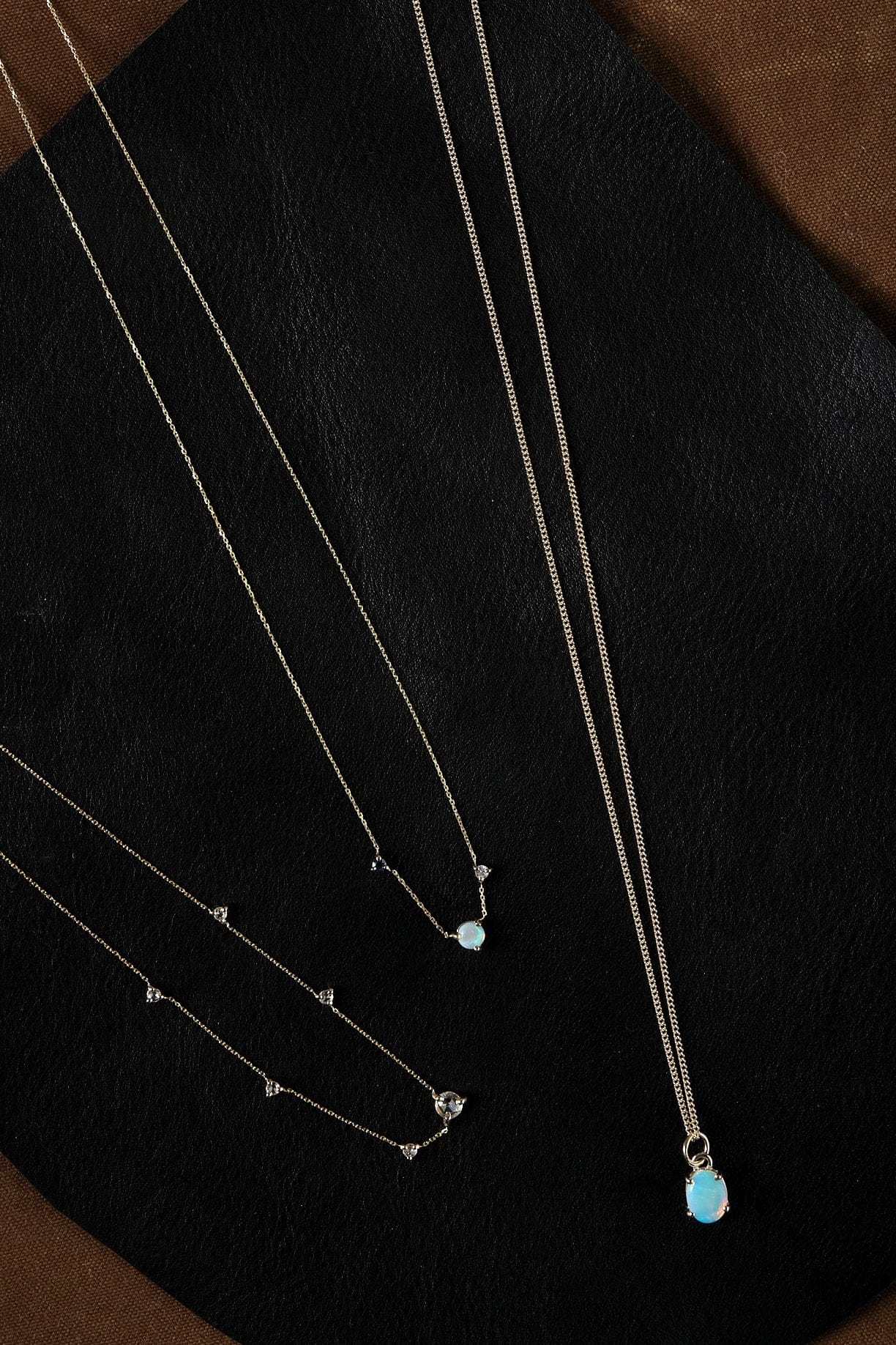 WWAKE Jewelry Necklaces Three Step Necklace Opal, Sapphire, Diamond / 18" chain