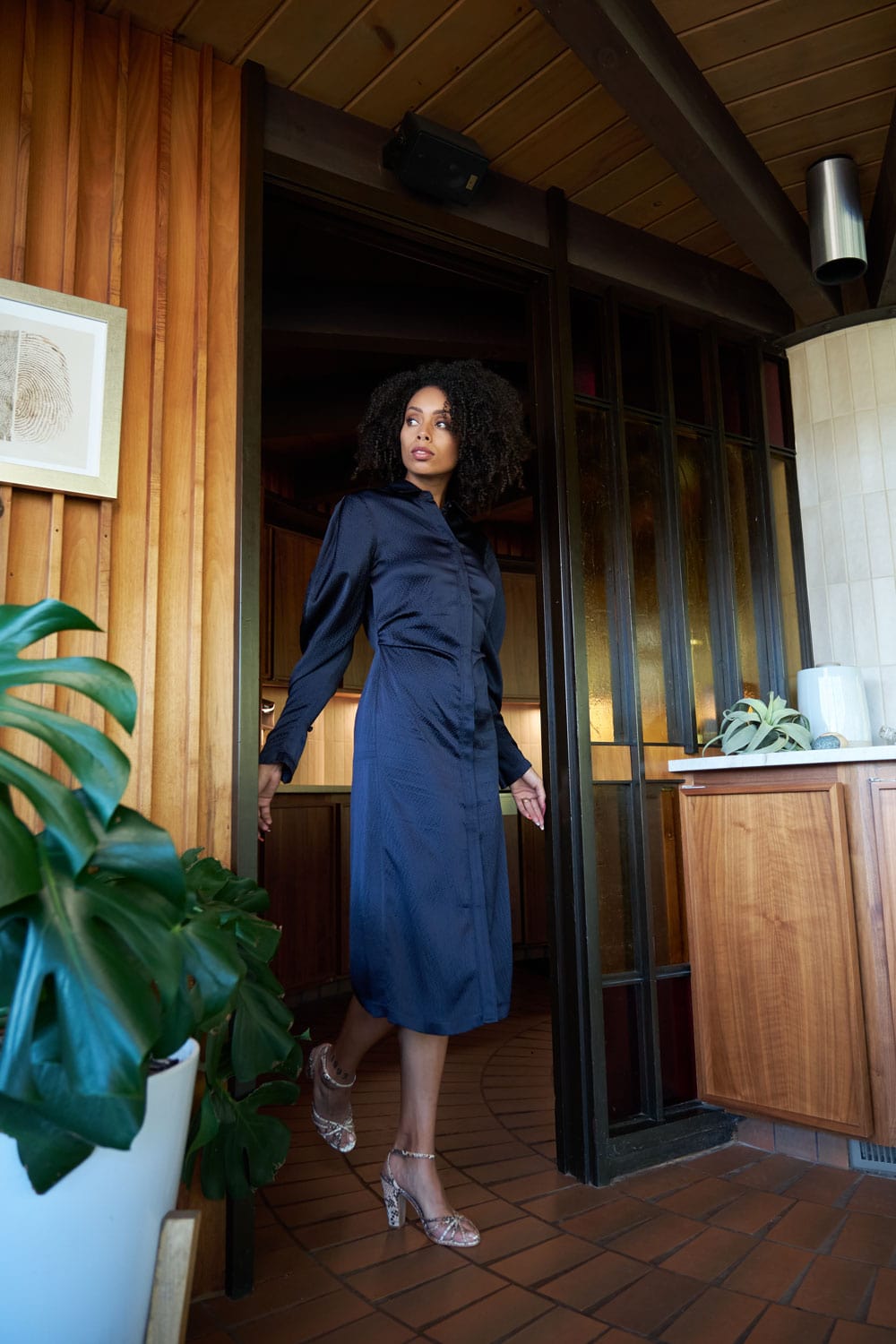 Navy Silk Firia Dress from Rachel Comey and Snake Skin Heel
