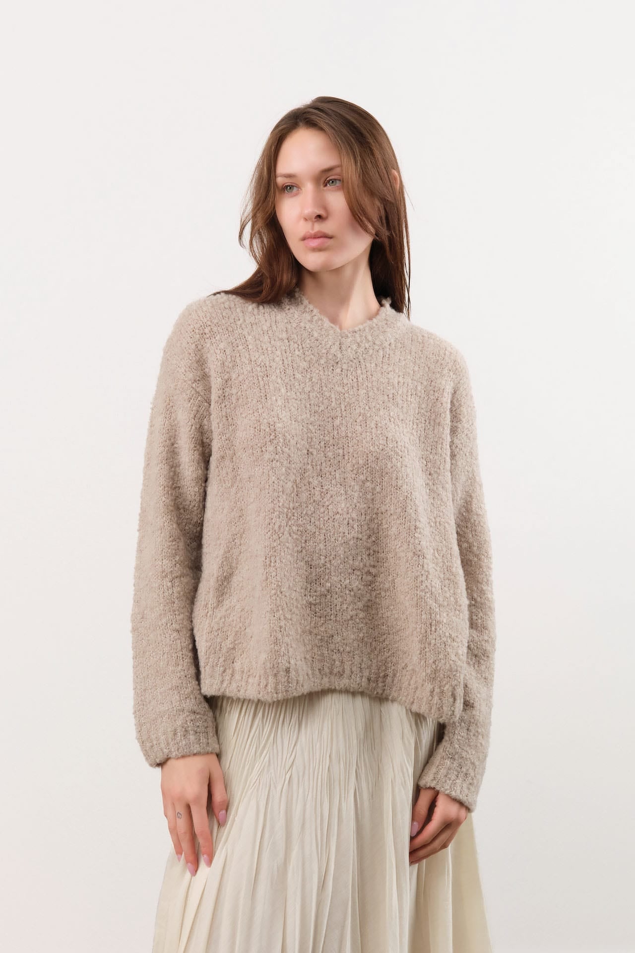 Private 0204 Apparel Womens Sweaters 255 Cashmere Alpaca Sweater in Safari