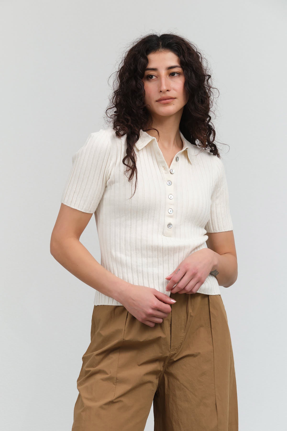 Styled Collared Ribbed Top