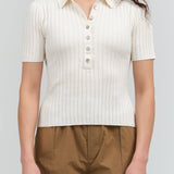 Front view of Collared Ribbed Top