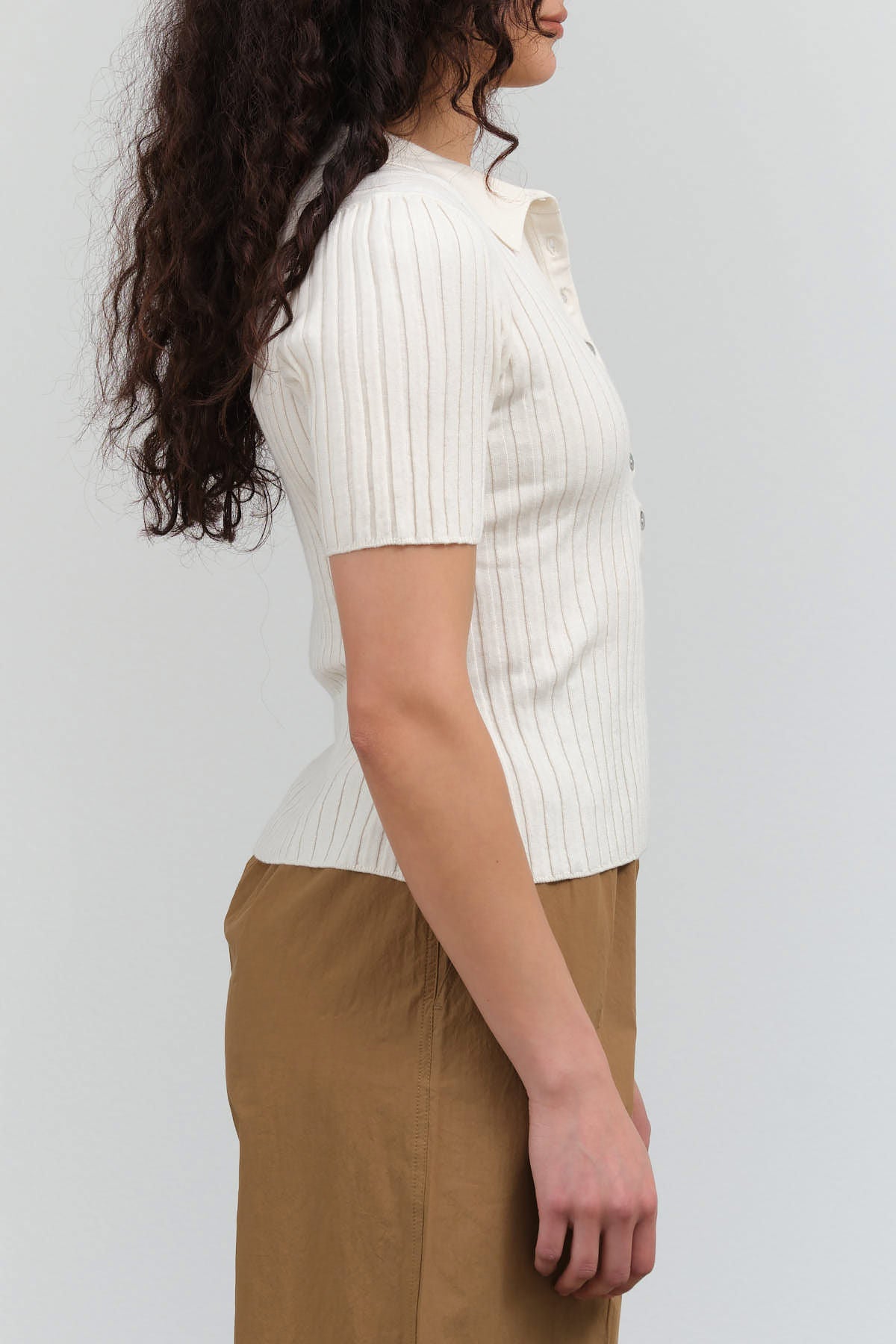 Side view of Collared Ribbed Top