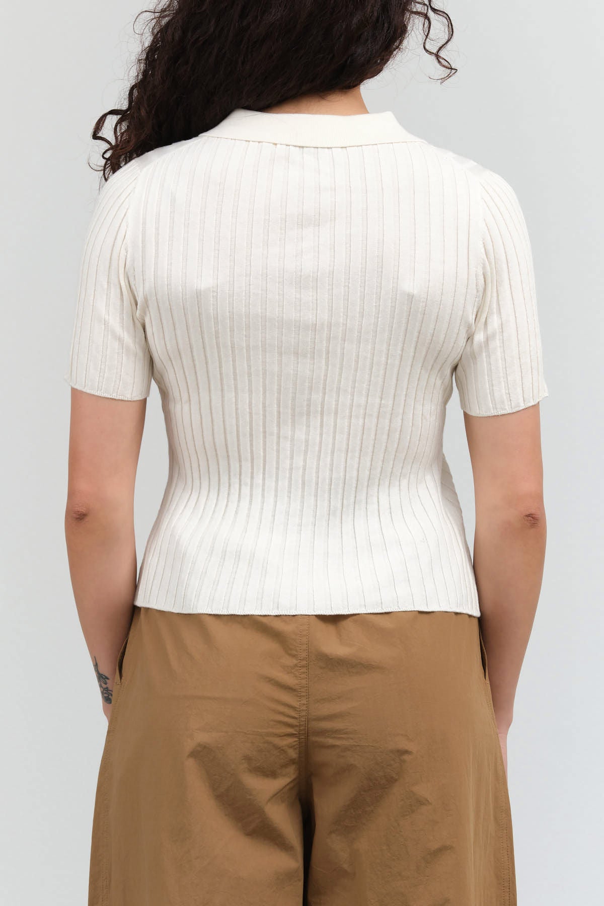 Back view of Collared Ribbed Top