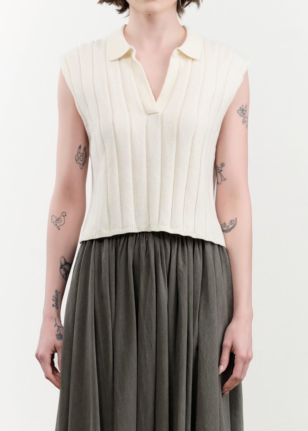 7115 by Szeki Apparel Womens Sweaters Collared Ribbed Vest