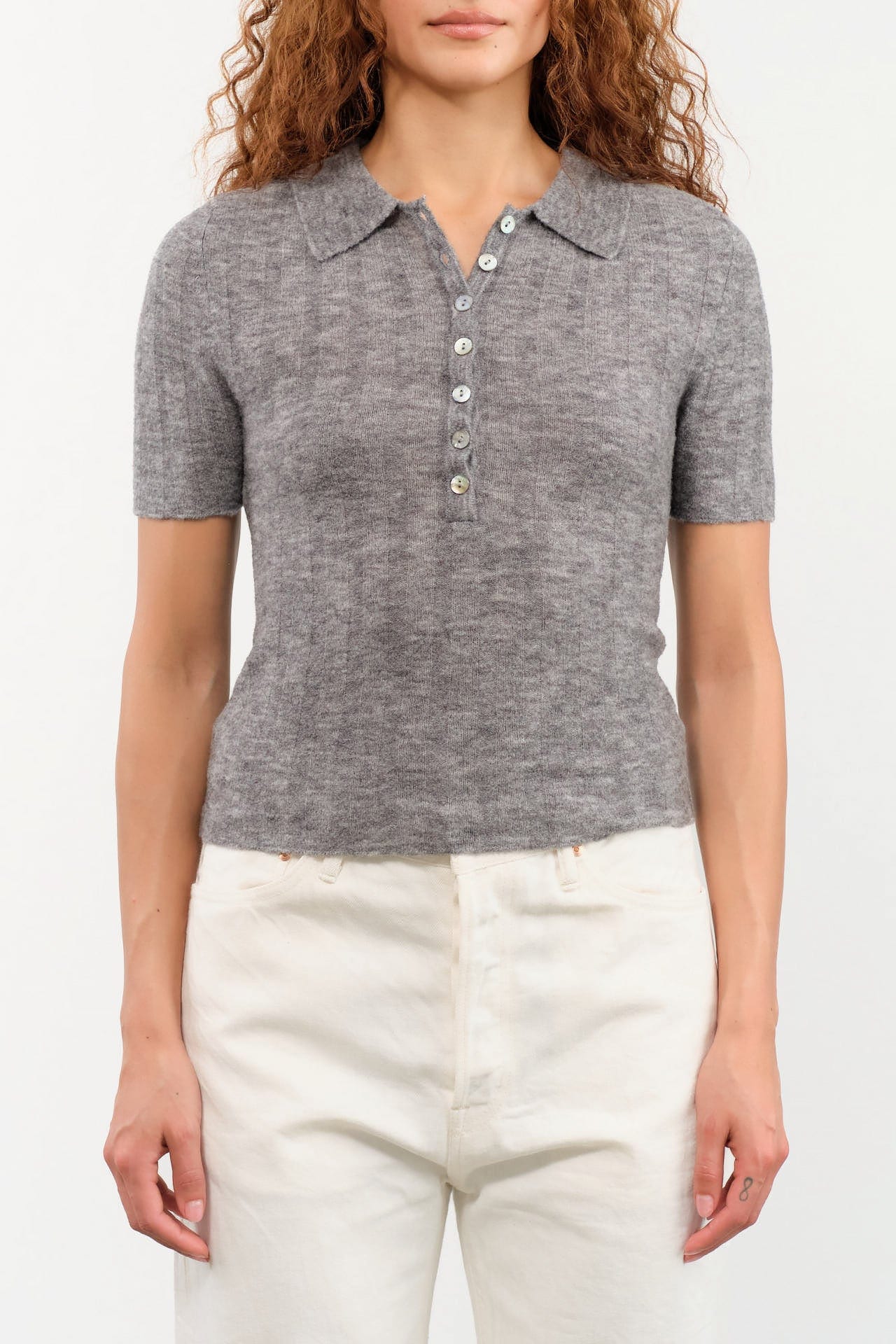 7115 by Szeki Apparel Womens Sweaters Collared Short Sleeves Top