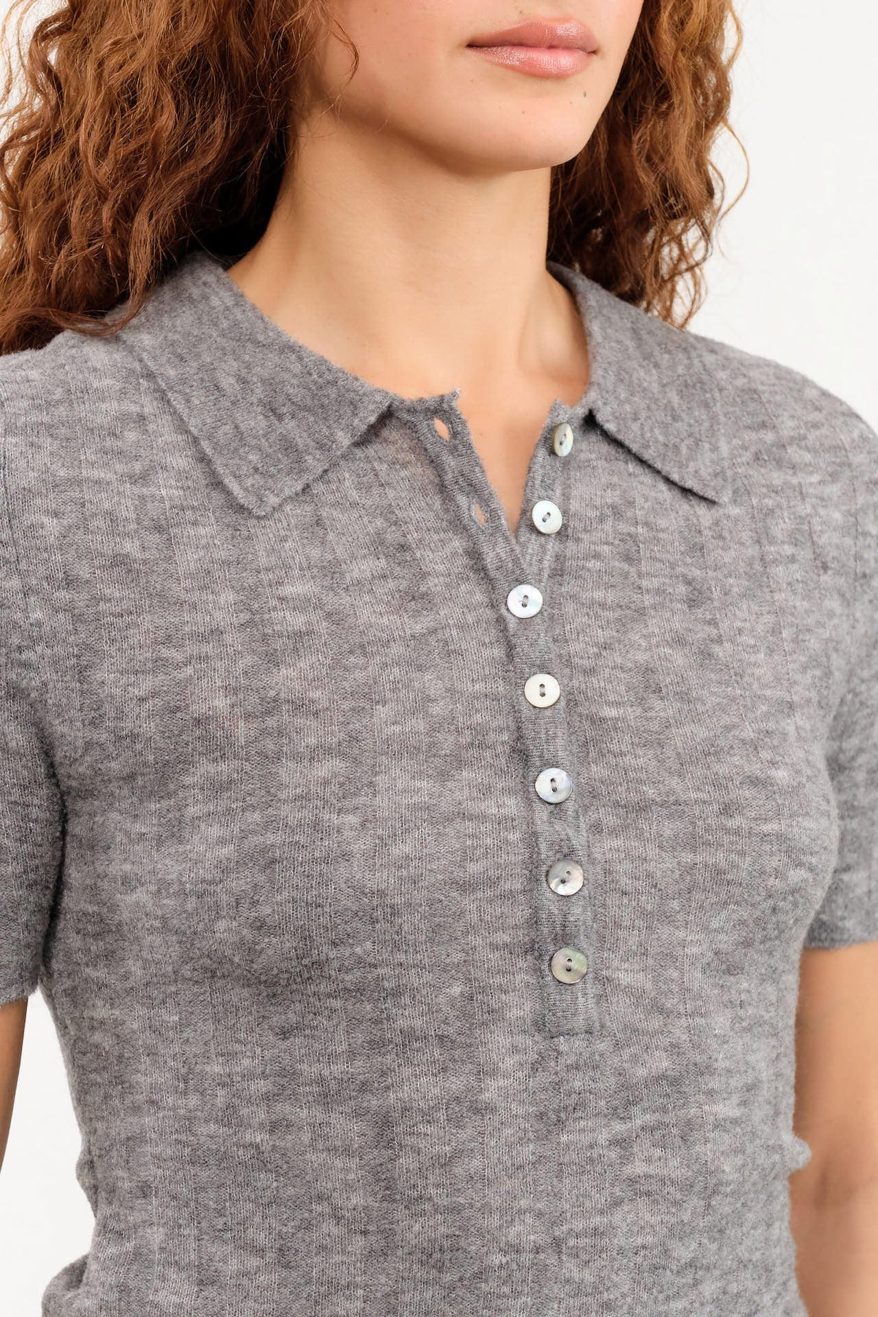 7115 by Szeki Apparel Womens Sweaters Collared Short Sleeves Top