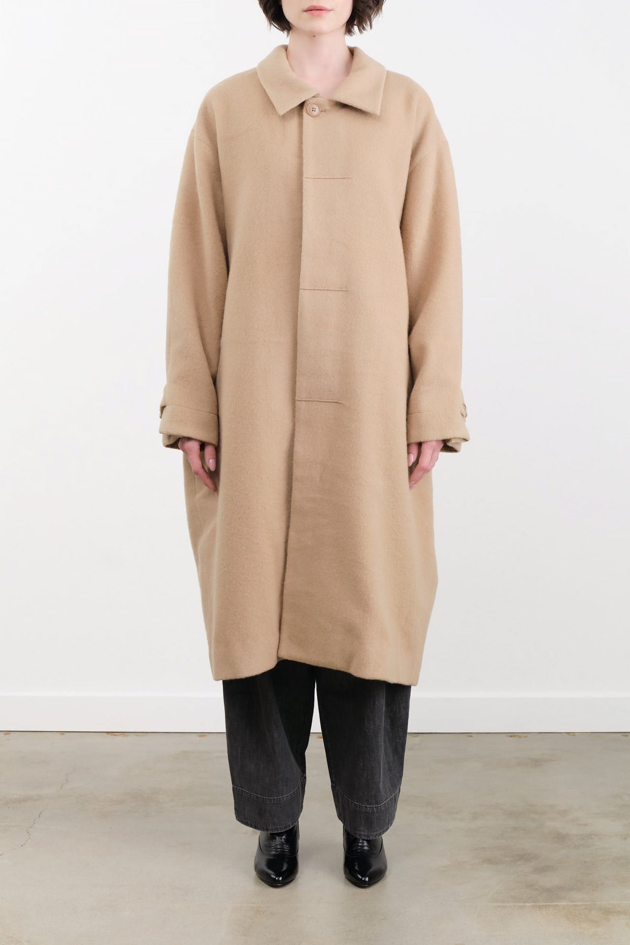 7115 by Szeki Apparel Womens Outerwear Cuffed Wool Coat in Desert Sand