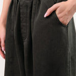 7115 by Szeki Apparel Womens Pants Elastic Panel Barrel Trouser in Washed Black