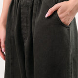 7115 by Szeki Apparel Womens Pants Elastic Panel Barrel Trouser in Washed Black
