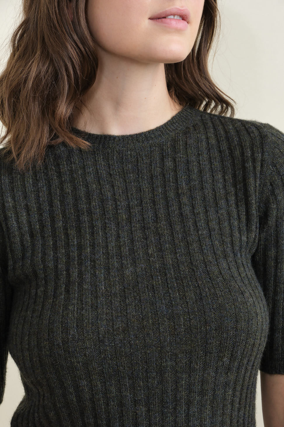 Neckline on Molly Ribbed Short Sleeve Sweater