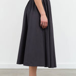 Side view of Papery Elastic Prairie Skirt in Navy Black