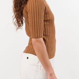 7115 by Szeki Apparel Womens Blouses Ribbed Short Sleeves Top in Rust