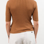 7115 by Szeki Apparel Womens Blouses Ribbed Short Sleeves Top in Rust