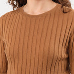 7115 by Szeki Apparel Womens Blouses Ribbed Short Sleeves Top in Rust