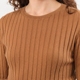 7115 by Szeki Apparel Womens Blouses Ribbed Short Sleeves Top in Rust