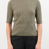7115 by Szeki Apparel Womens Blouses Ribbed Short Sleeves Top in Sage Gray