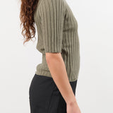 7115 by Szeki Apparel Womens Blouses Ribbed Short Sleeves Top in Sage Gray