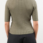 7115 by Szeki Apparel Womens Blouses Ribbed Short Sleeves Top in Sage Gray