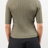 7115 by Szeki Apparel Womens Blouses Ribbed Short Sleeves Top in Sage Gray