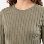 7115 by Szeki Apparel Womens Blouses Ribbed Short Sleeves Top in Sage Gray