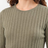 7115 by Szeki Apparel Womens Blouses Ribbed Short Sleeves Top in Sage Gray